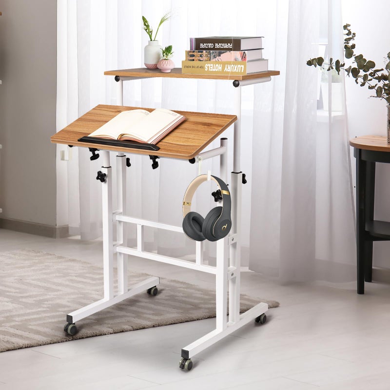 SIDUCAL Small Standing Desk, Portable Stand Up Desk, Height Adjustable Mobile Standing Table Converter with Wheels Computer Workstations, Rolling Laptop Cart for Stand or Sit, Vintage Oak - Image 5